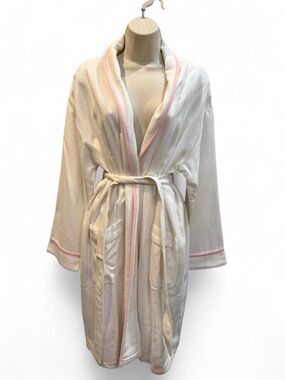 NWT Luxury Bamboo Spa Robe White Pink Trim Soft